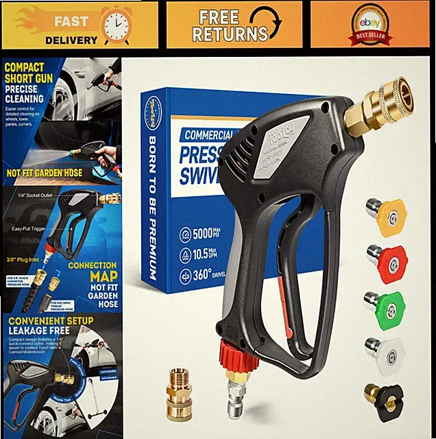 High-Pressure Washer Gun 5000 PSI with 360° Swivel, Quick Connect Inlet & Outlet