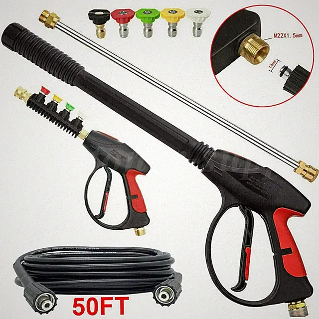 High Pressure Washer Gun Ergonomic Safety Lock Trigger 5Nozzles For Car Cleaning