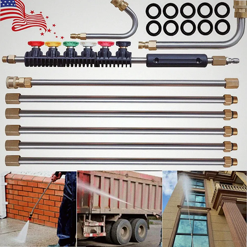 High Pressure Washer Gun Extension Wand Lance Gutter Cleaner Nozzles Kit 4000PSI
