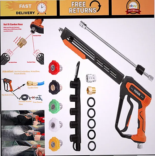 High-Pressure Washer Gun Kit 5000PSI, Wand Extension, 5 Nozzle Tips, M22 Fitting