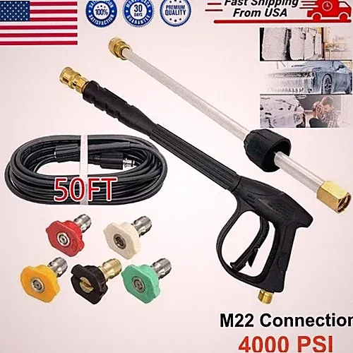 High Pressure Washer Gun Kit – M22-14 Spray Wand Lance with 5 Nozzles & Hose