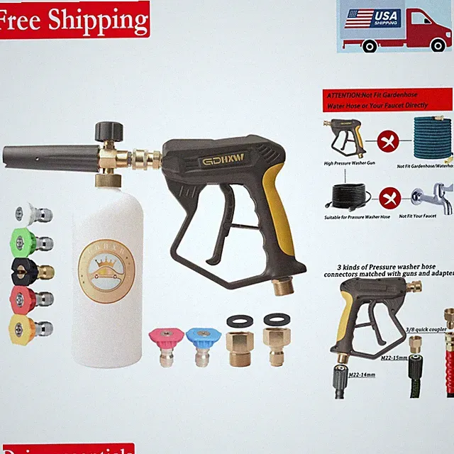 High Pressure Washer Gun with Foam Cannon 5000 PSI Car Wash Nozzles Kit