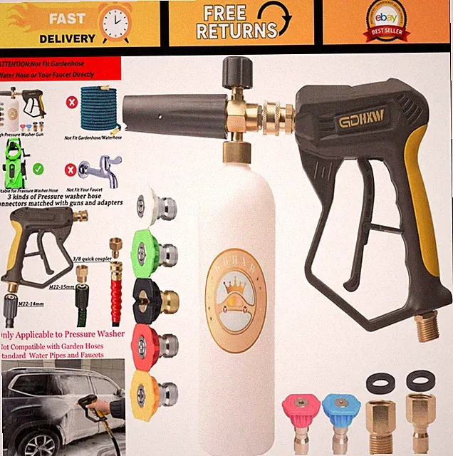 High Pressure Washer Gun with Foam Cannon & 7 Nozzles - Car Cleaning Tool