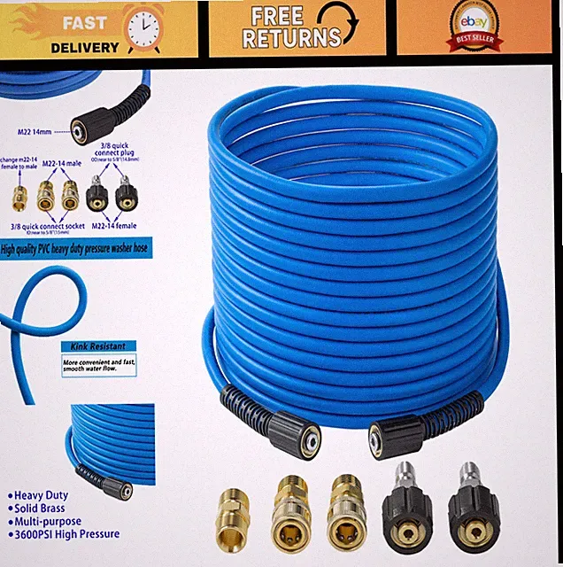 High-Pressure Washer Hose 1/4" x 50FT - Kink Resistant, M22 Compatible, 3600PSI