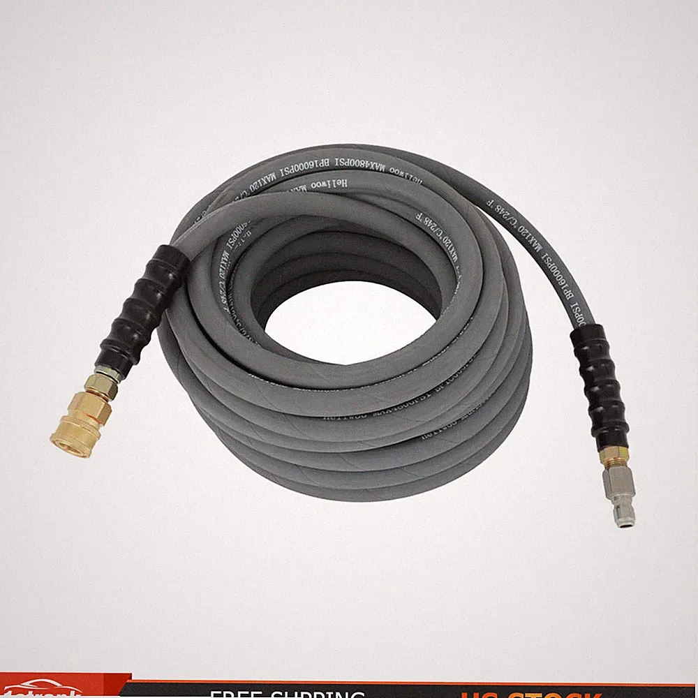High Pressure Washer Hose 100ft 3/8" 4000 PSI Gray With Couplers