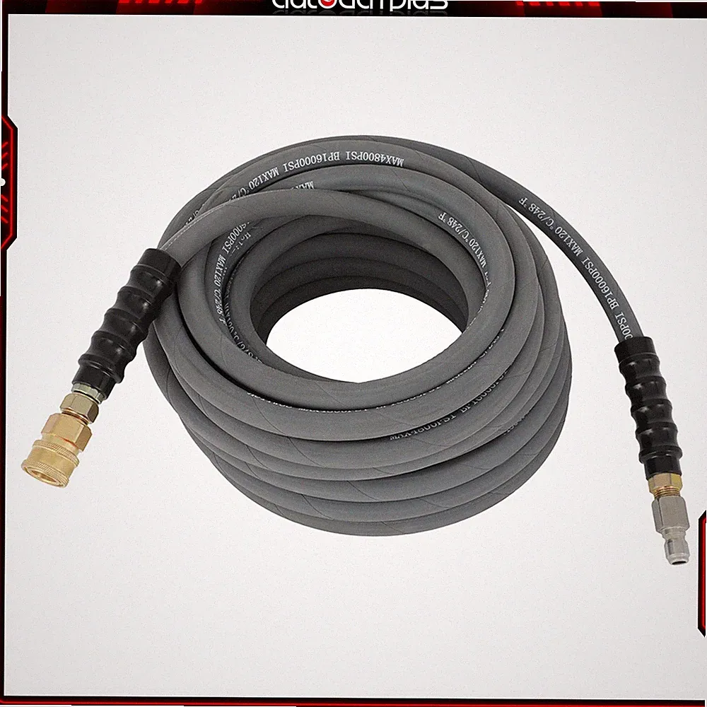 High Pressure Washer Hose 100ft 3/8" 4000 PSI Gray With Couplers Non-Marking