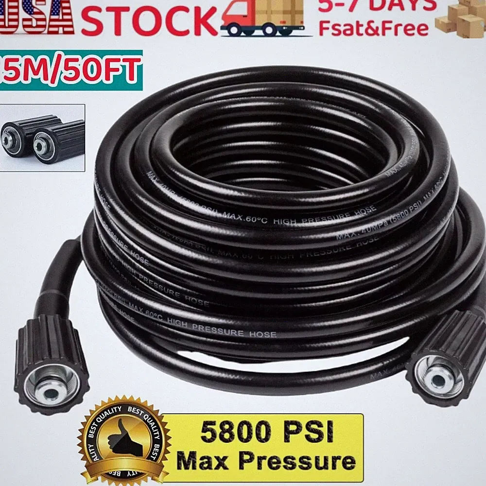 High Pressure Washer Hose 15M/50FT 5800PSI M22-14mm Power Washer Extension Hose