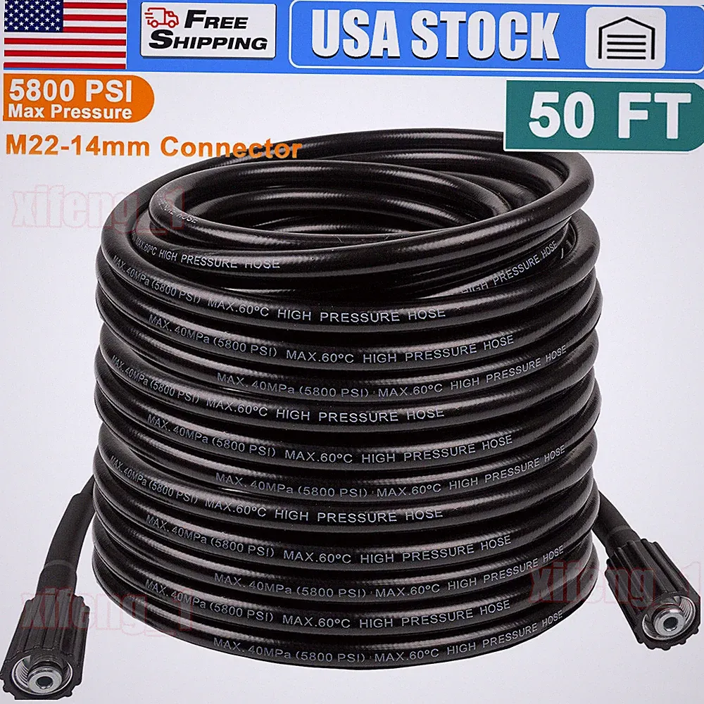 High Pressure Washer Hose 15m/50ft 5800PSI M22-14mm Power Washer Extension Hose