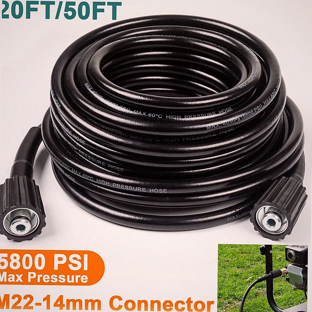 High Pressure Washer Hose 20/50ft 1600PSI M22-14mm Power Washer Extension Hose