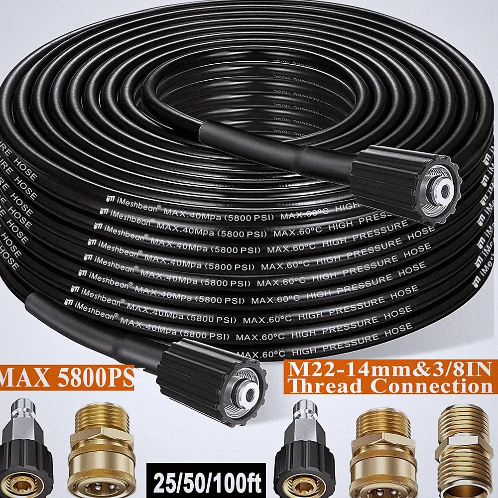 High Pressure Washer Hose 25/50/100ft 5800PSI M22 Power Washer Extension Hose