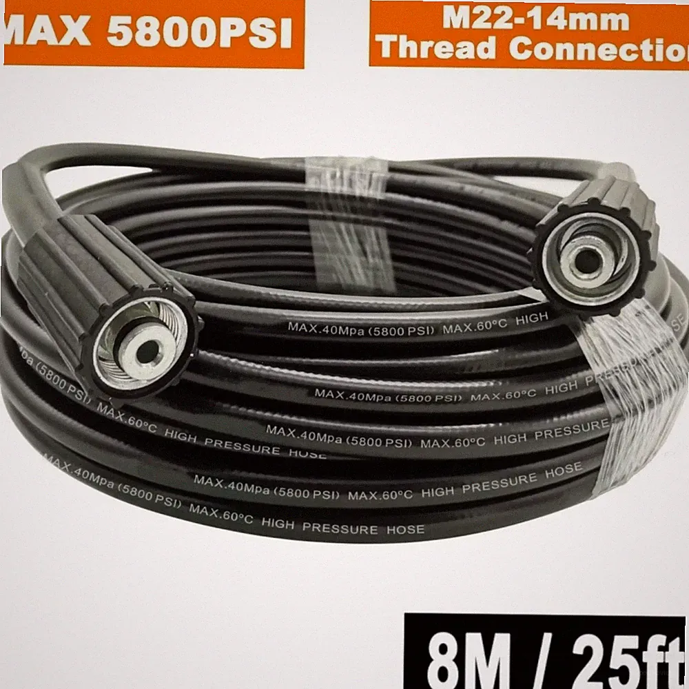 High Pressure Washer Hose 25ft/8m 5800PSI M22-14mm Power Washer Extension Tube A