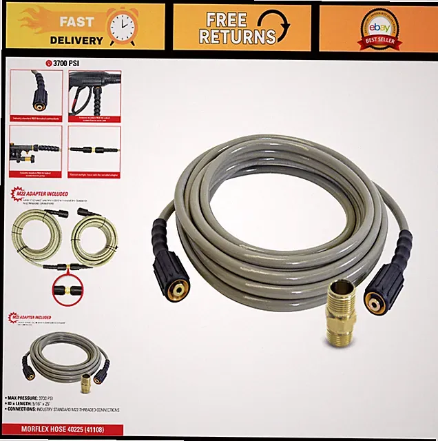 High-Pressure Washer Hose 3700 PSI, 25ft Cold Water, 5/16" Diameter, Durable & F