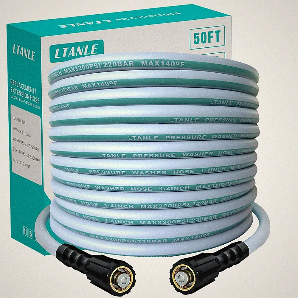 High Pressure Washer Hose 50 Feet 1/4 Inch, M22 Dual O-Ring Leak-Proof 3200 P...