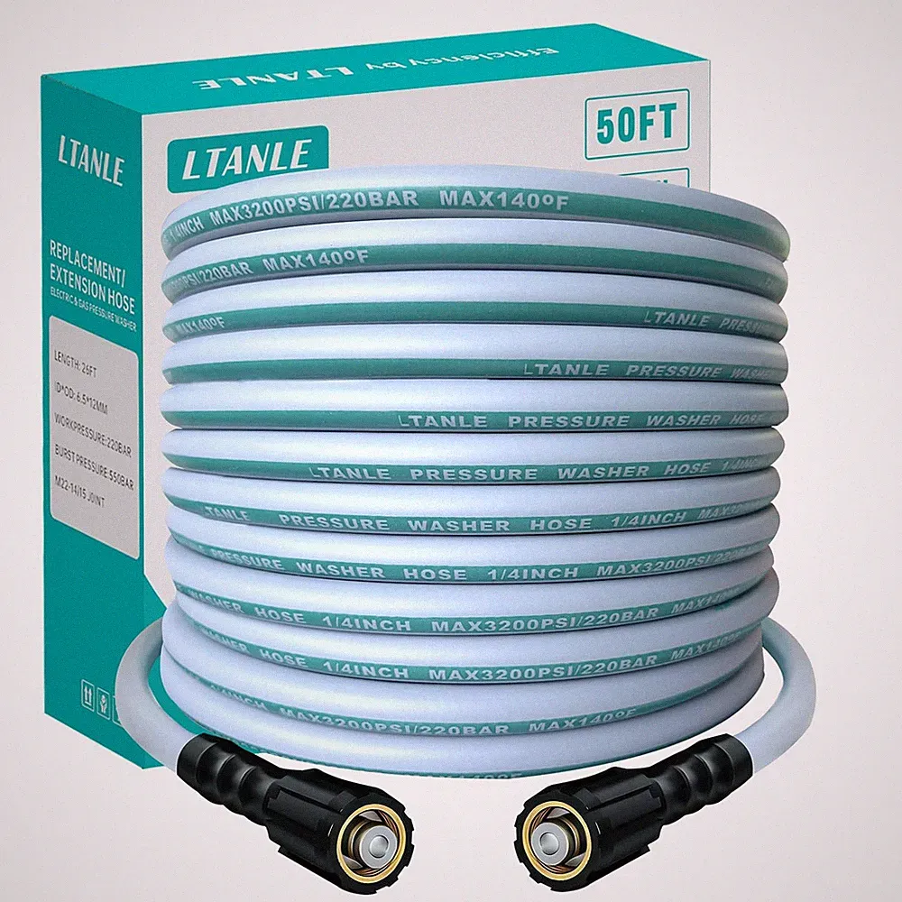 High Pressure Washer Hose 50 Feet 1/4 Inch, M22 Dual O-Ring Leak-Proof 3200 P...