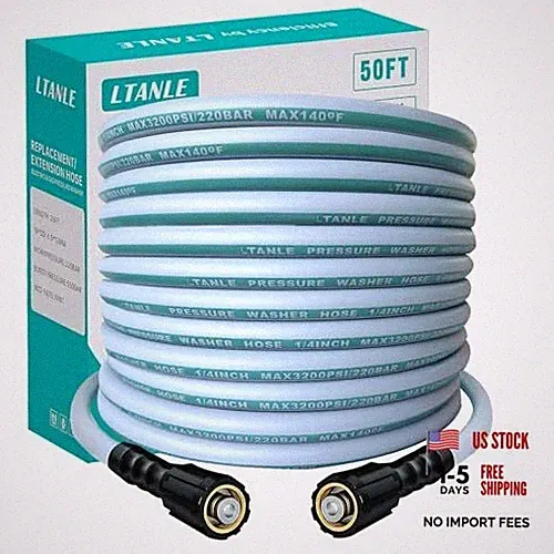 High Pressure Washer Hose 50 Feet 1/4 Inch, M22 Dual O-Ring Leak-Proof 50FT