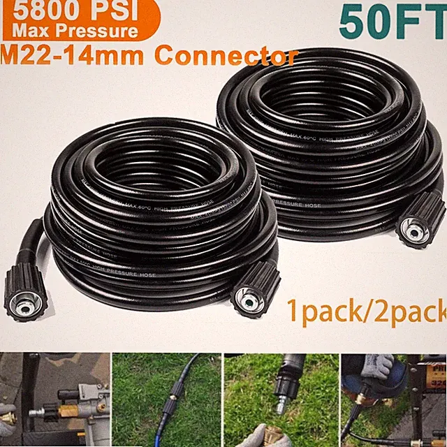 High Pressure Washer Hose 50ft 5800PSI M22-14mm Power Washer Extension Hose 1/2x