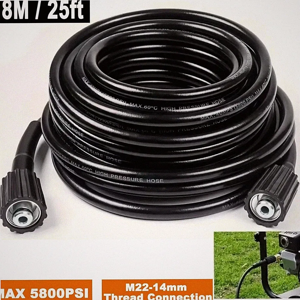 High Pressure Washer Hose 8m/25ft 5800PSI M22-14mm Power Washer Extension Tube