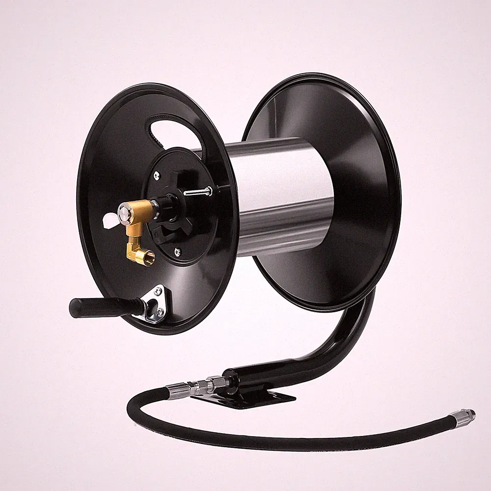High Pressure Washer Hose Reel 100ft, Heavy Duty Steel Hose Reel, Manual Crank