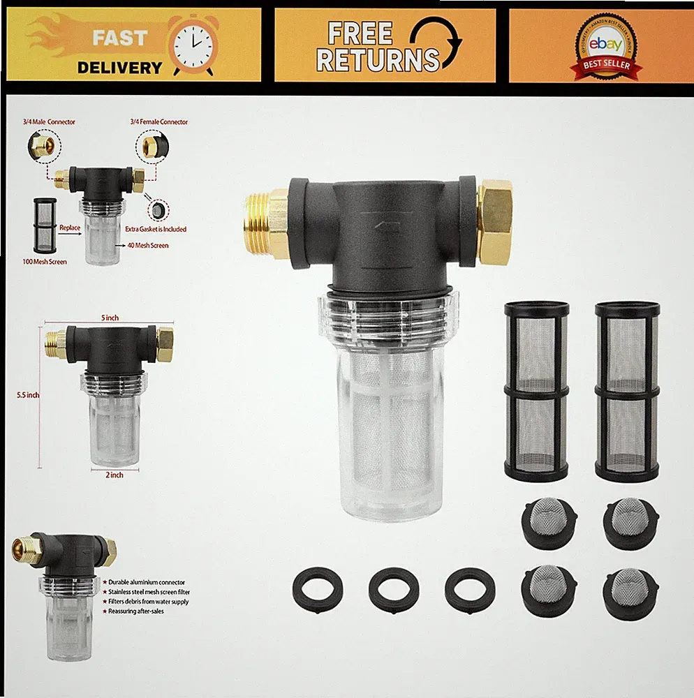 High Pressure Washer Inlet Filter - 40 Mesh Sediment Filter, 2 Extra 100 Mesh, O