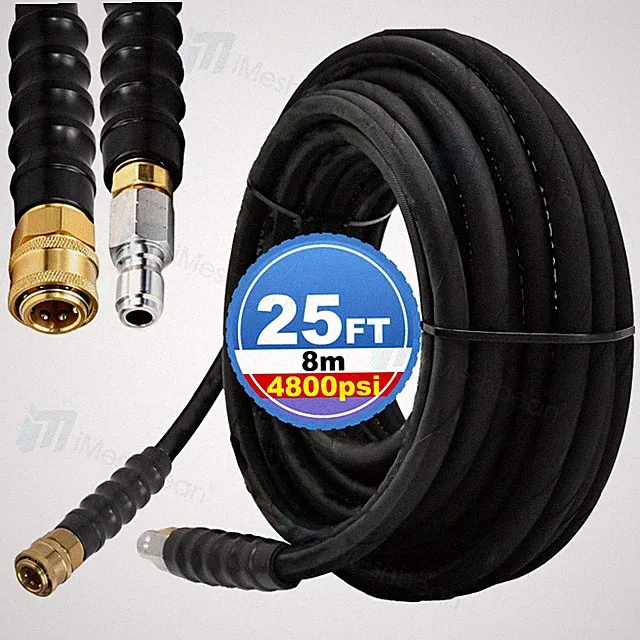 High Pressure Washer Machine Hose 4800 PSI 25 FT Steel Wire Braid Non-Marking