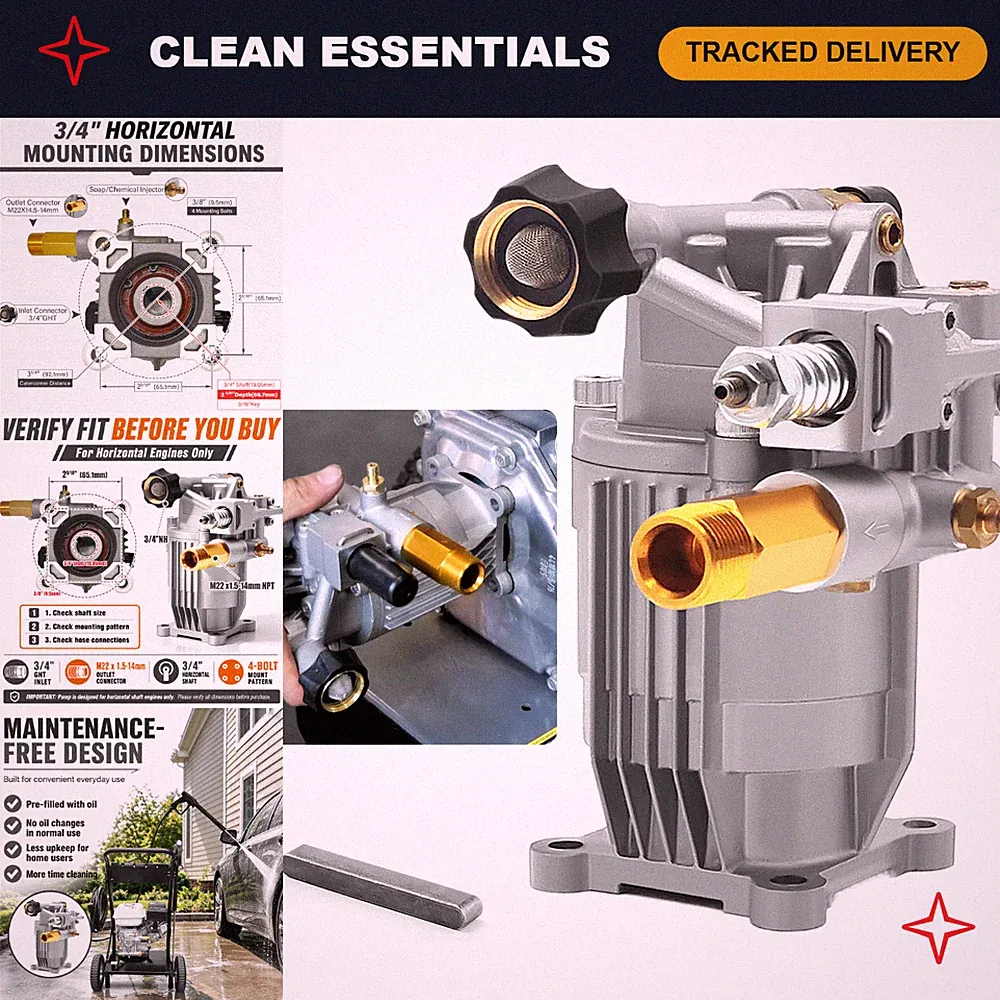 High-Pressure Washer Pump 2600-3200 PSI 3/4" Shaft Horizontal Gas Engine