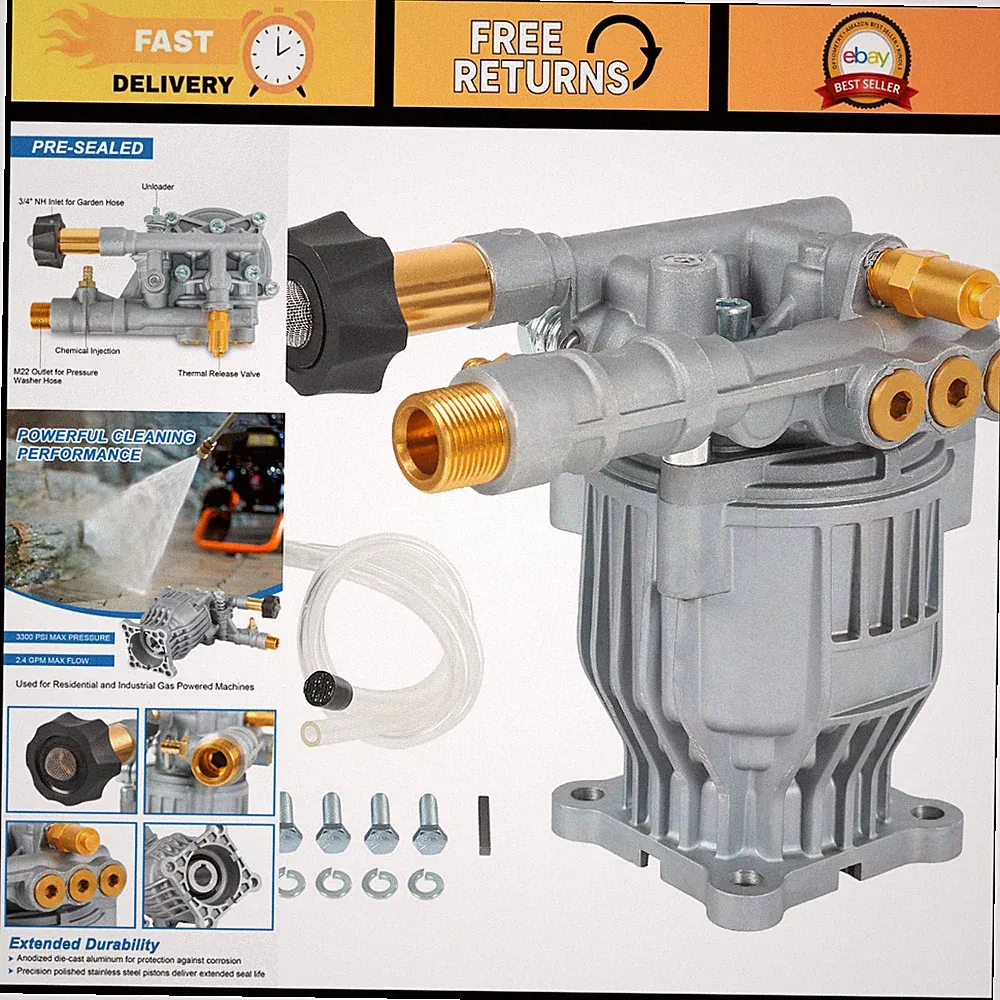 High-Pressure Washer Pump Kit 3300 PSI 2.4 GPM, 3/4" Shaft, Replacement Parts