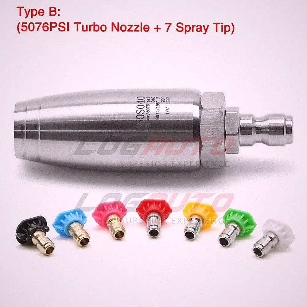 High Pressure Washer Rotating Turbo Nozzle Spray Tip 1/4" 5076PSI for Hot / Cold