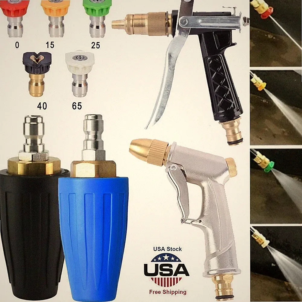 High Pressure Washer Rotating Turbo Nozzle Spray Tip Gun 1/4" 3/4" 3600-4000PSI