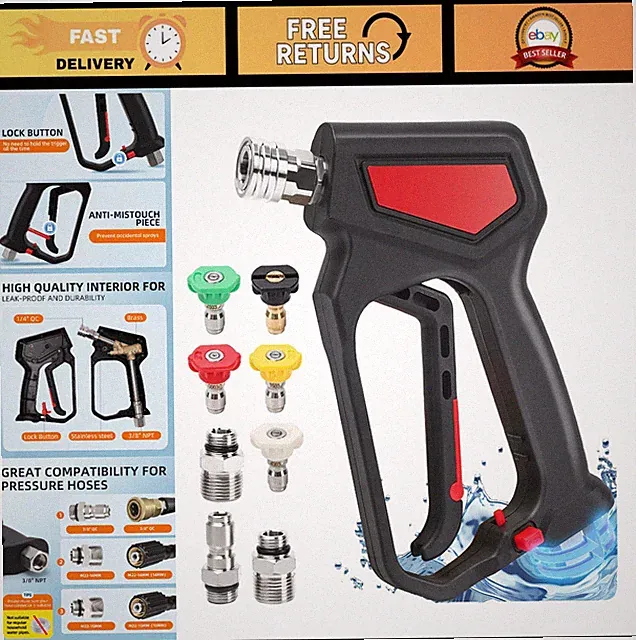 High Pressure Washer Short Gun with Swivel, 5000 PSI, 5 Nozzle Tips, Quick Conne