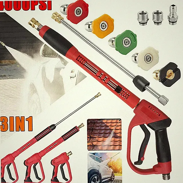 High Pressure Washer Spray Gun + 5 Nozzle Tips Car Jet Water Lance Power Washing