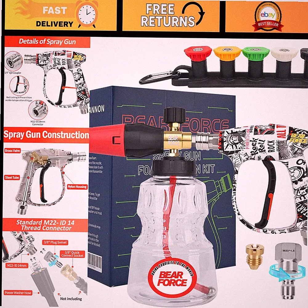 High-Pressure Washer Spray Gun & Foam Cannon for Car Detailing, Cleaning Tool