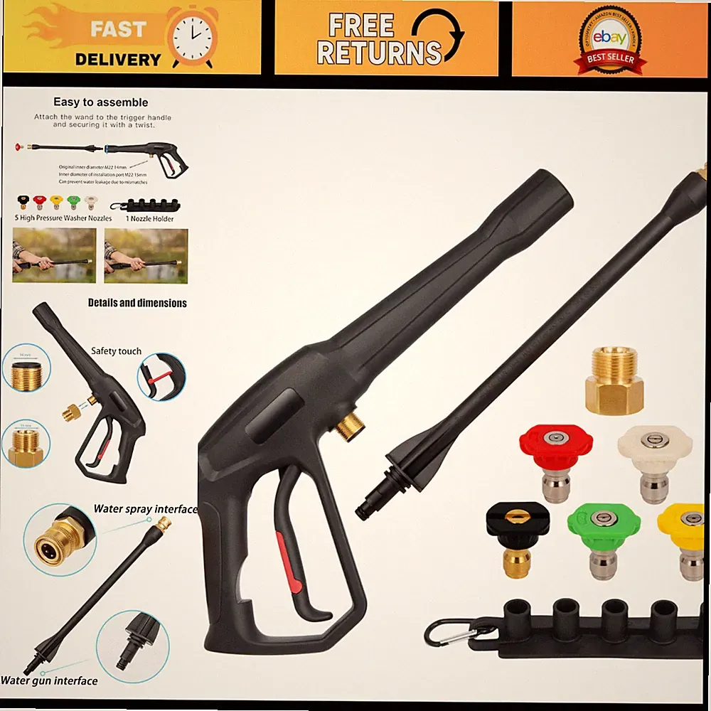High Pressure Washer Spray Gun Kit - Jet Wand & 5 Nozzle Tips, 2000 PSI MAX