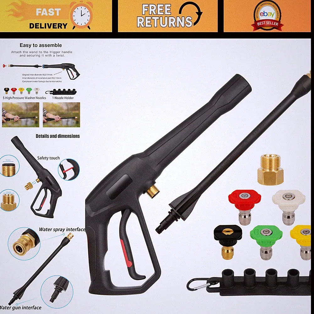 High Pressure Washer Spray Gun Kit, Jet Wand & 5 Nozzle Tips, 2000 PSI Max