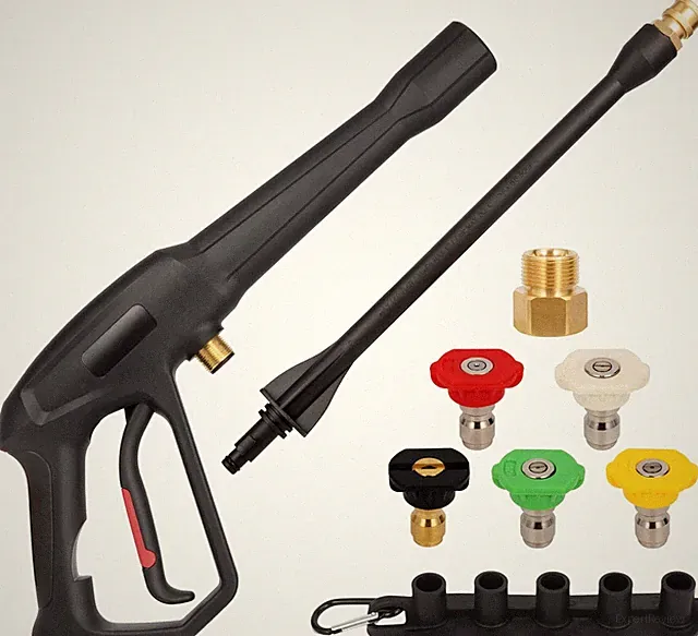 High Pressure Washer Spray Gun Kit with Jet Wand and 5 Spray Nozzle Tips, Compat