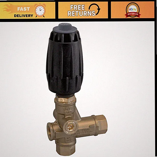 High-Pressure Washer Unloader Valve 4500 PSI 10.5 GPM 3/8" FNPT Black w/Knob