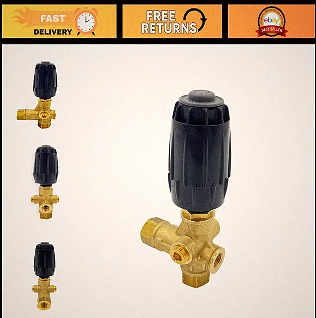 High-Pressure Washer Unloader Valve, 4500 PSI, 10.5 GPM, Brass, Adjustable Knob
