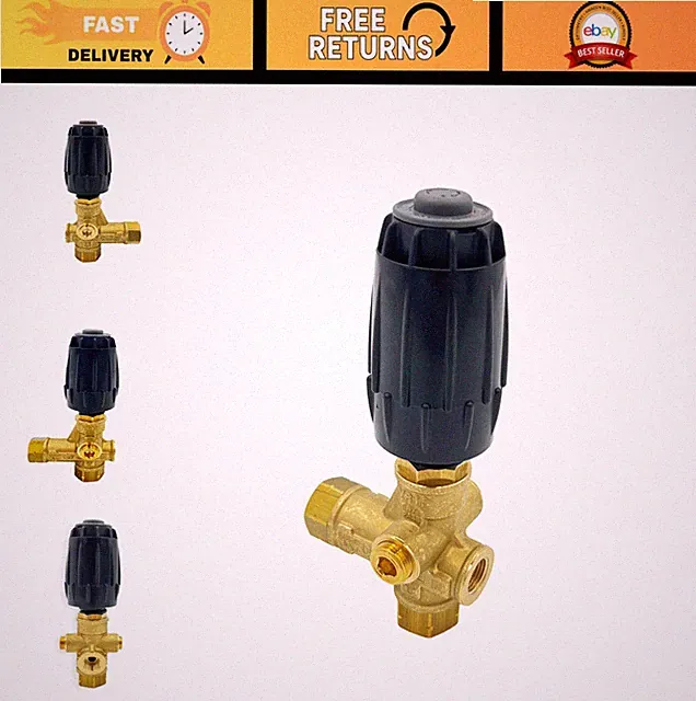High-Pressure Washer Unloader Valve, 4500 PSI, 10.5 GPM, Brass, Adjustable Knob