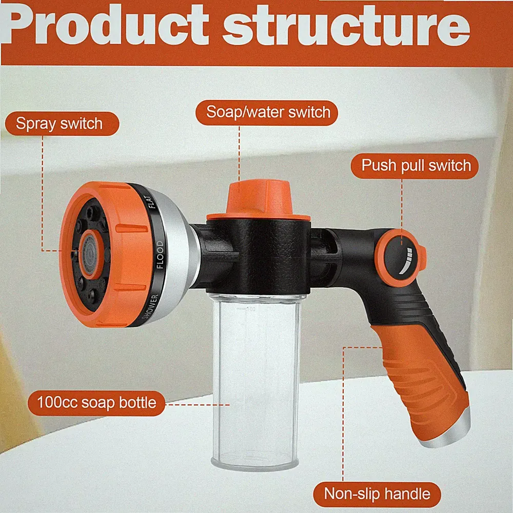 High Pressure Water Spray Gun Nozzle for Car Wash, Garden Water Hose Heavy Duty