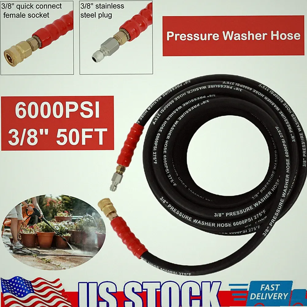 High Quality Hot Water Pressure Washer Hose 3/8" x 50ft 6000psi 2-Braid R2 Black