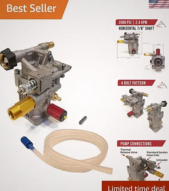 Himore 2.4G26 Pressure Washer Pump, 2600 PSI 2.4 GPM 7/8" Horizontal Shaft