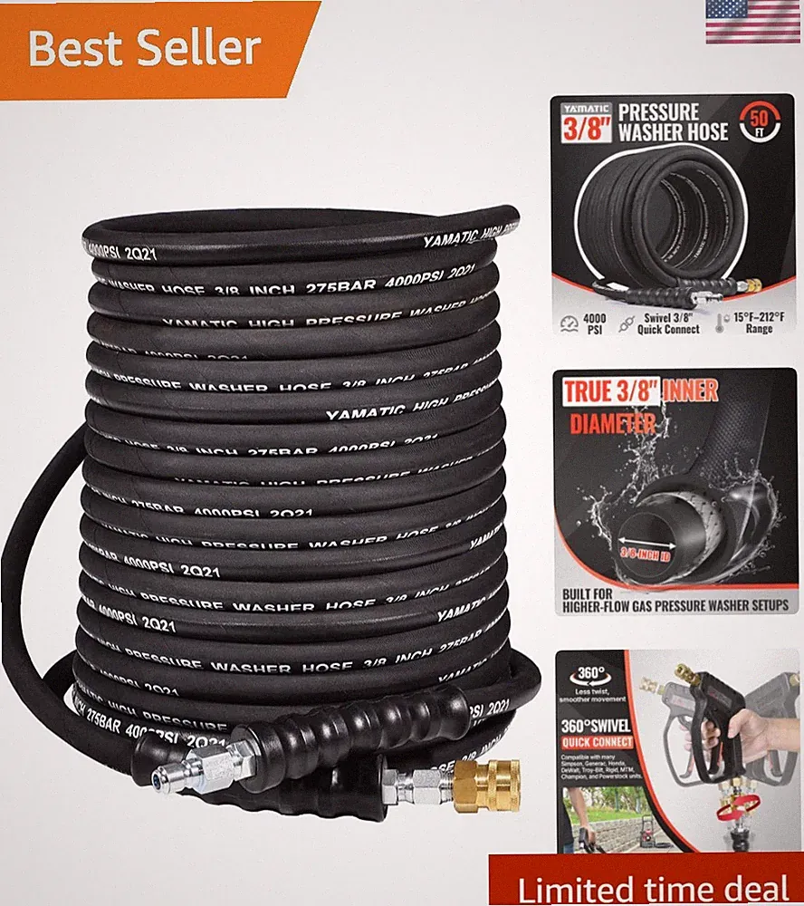 Hot/Cold 3/8" Pressure Washer Hose 50FT - 4000 PSI for Honda, Simpson, Generac