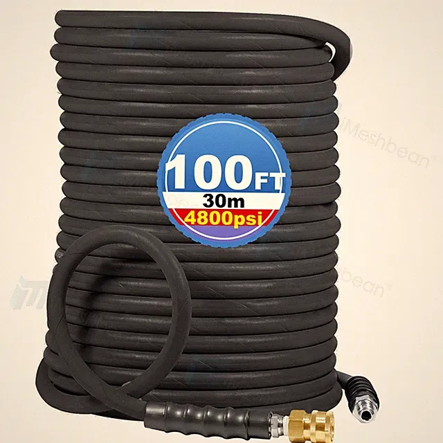 Hot Water Pressure Washer Hose 3/8" x 100ft 4800 psi Non-Marking 1-Braid Black