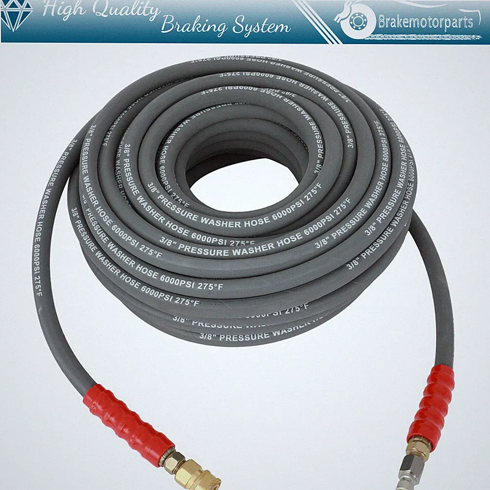 Hot Water Pressure Washer Hose 3/8" x 100ft 6000 psi 2-Braid R2 Gray