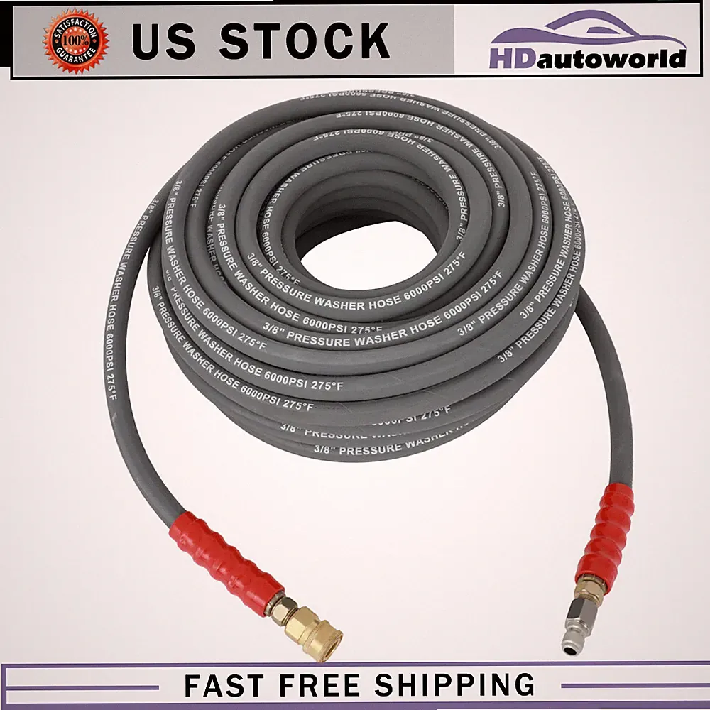 Hot Water Pressure Washer Hose 3/8" x 100ft 6000 psi Non-Marking 2-Braid R2 Gray