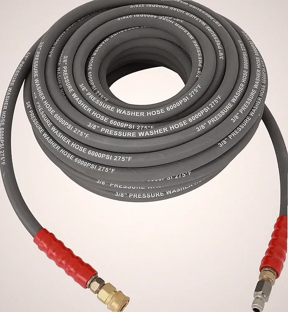 Hot Water Pressure Washer Hose 3/8" X 100Ft 6000 Psi Non-Marking 2-Braid R2 Gray