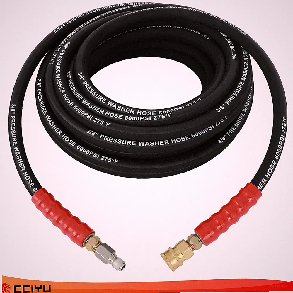Hot Water Pressure Washer Hose 3/8" x 50ft 6000psi 2-Braid R2 Black