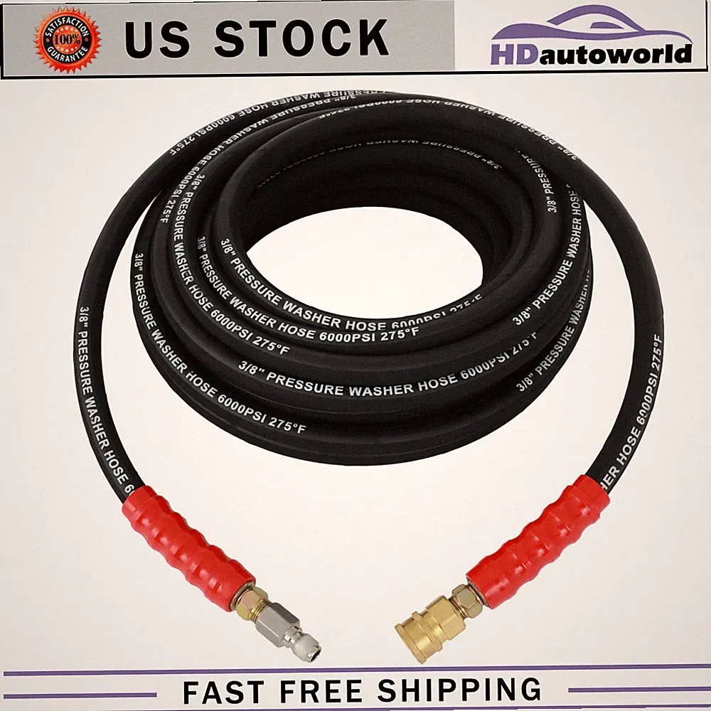 Hot Water Pressure Washer Hose 3/8" x 50ft 6000psi 2-Braid R2 Black