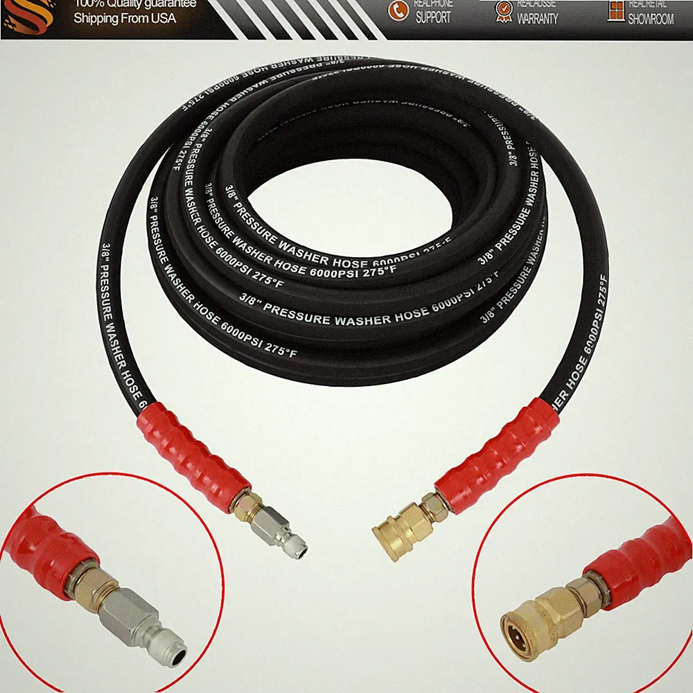 Hot Water Pressure Washer Hose 3/8" x 50ft 6000psi 2-Braid R2 Black Wholesale