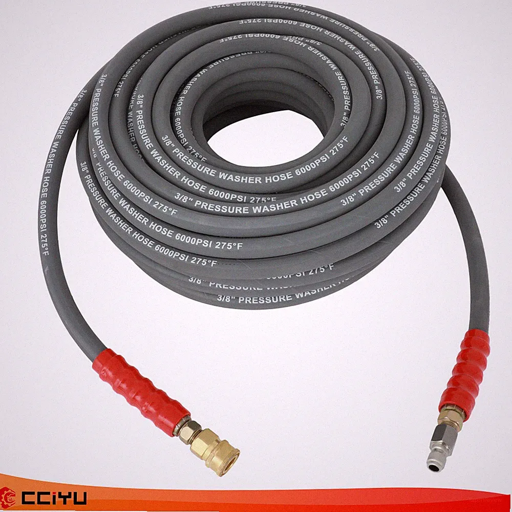 Hot Water Pressure Washer Hose 3/8" x 6000 psi 2-Braid R2 Gray 100ft