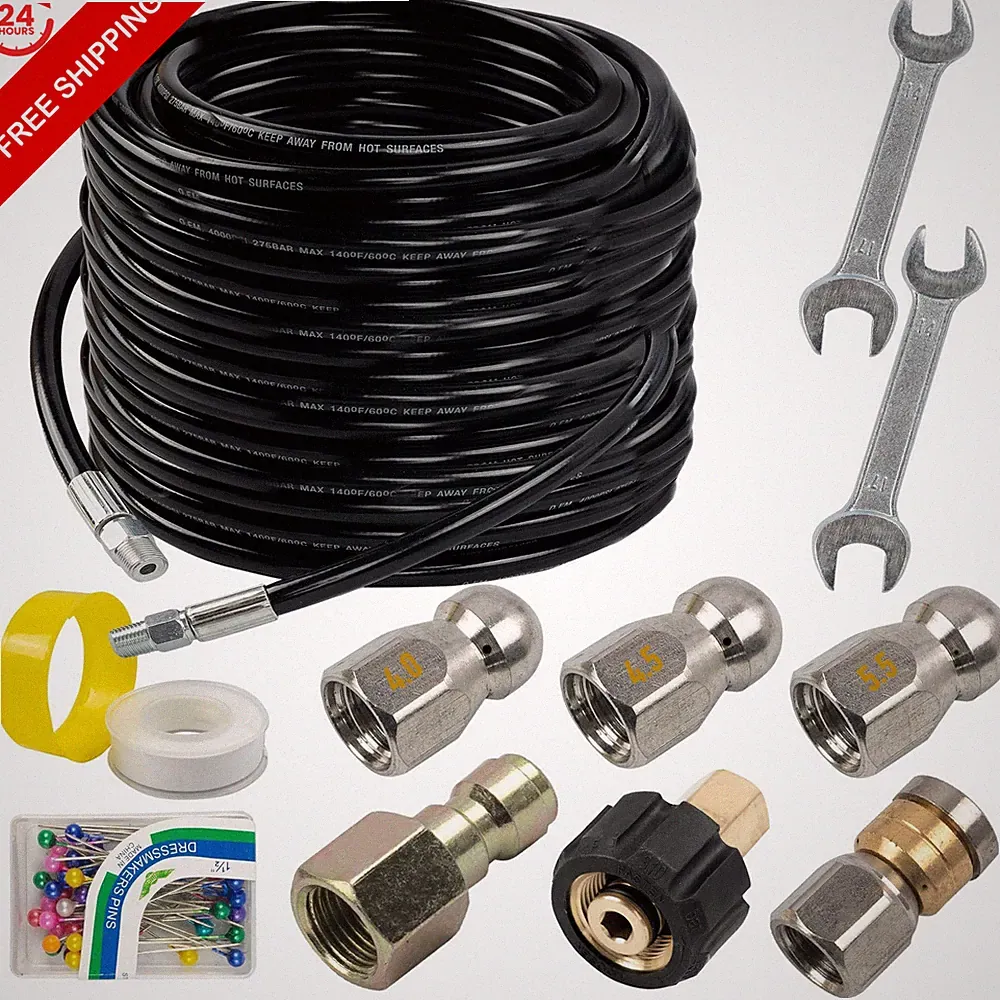 Hourleey Sewer Jetter Kit for Pressure Washer 100FT, Black-100 FT, Black